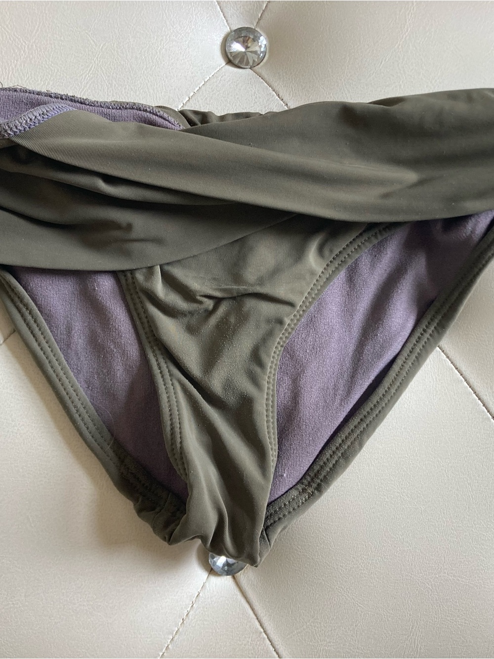 Aqua Olive Green Bikini Bottoms with Purple Lining